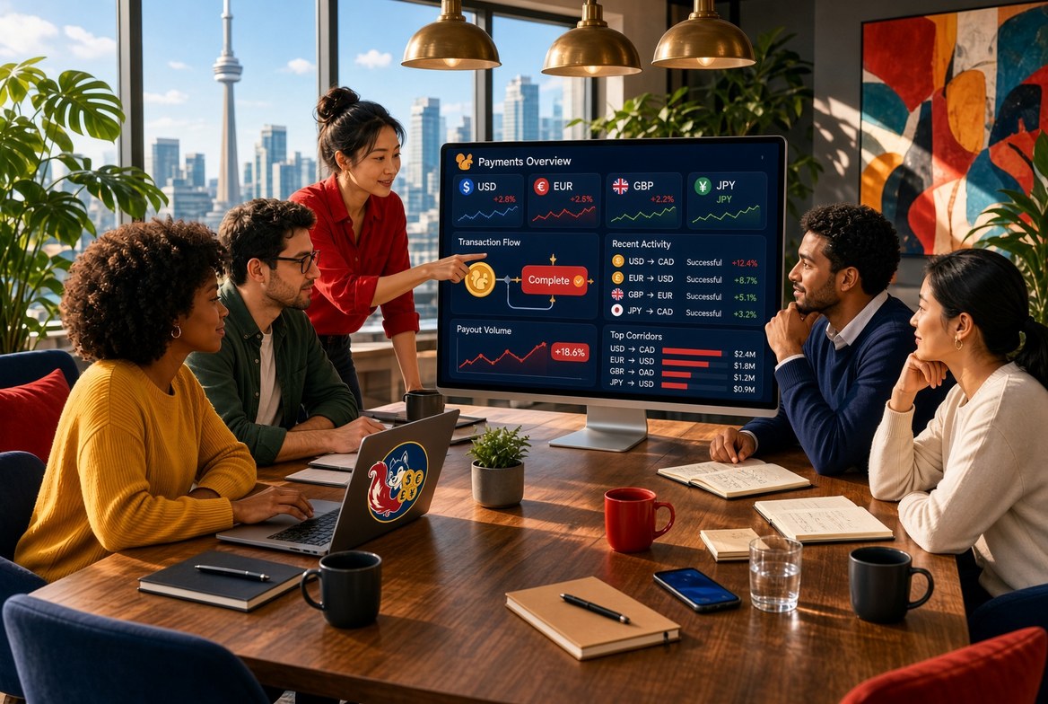 Business team reviewing cross-border payments